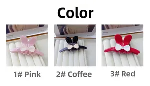 Trois pinces à cheveux rose, noir et rouge avec oreilles de lapin et perles