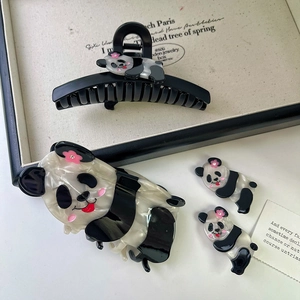 Cute panda hair claw clip set made of acetate, perfect for stylish women's updos