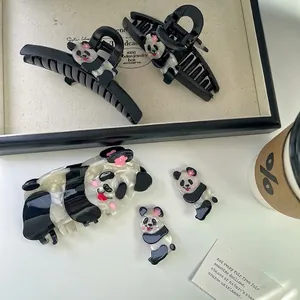 Cute Panda Acetate Hair Claw Clip Niche Chinese Style Handmade Black White Shark Clip For Women Girls Hair Accessories