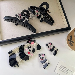 Cute panda hair claw set made of acetate, including shark clips and side barrettes