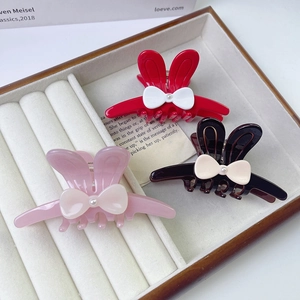 Pince à Cheveux en Acétate Oreilles de Lapin Avec Nœud Künstliche Perle Élégante Pince Requin pour Femmes Filles Accessoire Coiffure