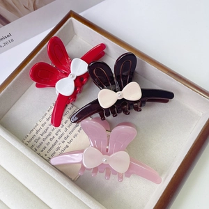 Pinces à cheveux papillon élégantes avec nœud et perle en rouge, marron et rose