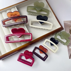 Korean Style Heart Acetate Hair Claw Geometric Hollow Shark Clip For Women Elegant Minimalist Ponytail Holder Hair Jewelry