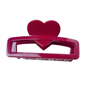 Elegant deep red heart-shaped acetic acid hair claw clip with a glossy finish for women