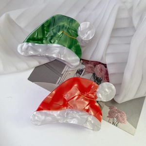 Pinces à cheveux mignonnes en acétate en forme de bonnet de Noël rouge et vert festif