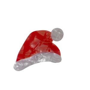 Pince à cheveux bonnet de Noël mignonne en acétate rouge et blanc pour les fêtes