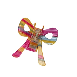 Rainbow striped acetate butterfly hair claw clip with colorful pattern for women