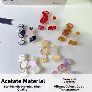 Detailed set of six acetate poodle hair clips with sparkling rhinestone embellishments