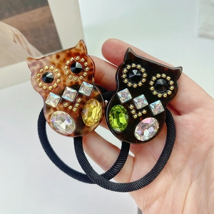 Set di elastici per capelli a forma di gufo in acetato con strass colorati ambra