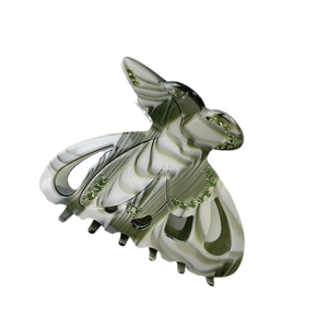 Pince à cheveux papillon élégante avec motif marbre en acétate et strass verts brillants