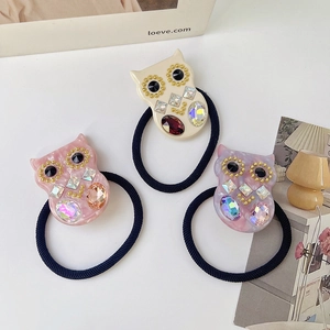 Set di tre elastici per capelli a forma di gufo con strass e resina marmorizzata