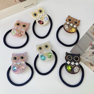 Elastico per Capelli in Acetato a Forma di Gufo Stile Coreano Corda per Capelli ad Alta Elasticità con Strass Gioielli Rétro Donna Accessori per Capelli