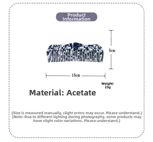 Detailed technical diagram of acetate heart comb showing size 15cm x 5cm and 23g weight