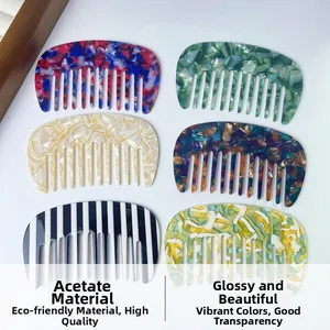 Macro detail of six acetate hair combs with vintage marble and floral texture patterns