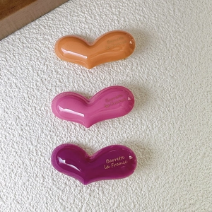 French style 4mm acetate heart hair clips in orange, bright pink and purple glossy finish