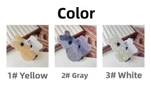 Detailed comparison of cute acetate koala hair claws in amber, grey, and cream colors