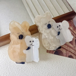 Cute koala acetate hair claw clip set with marble texture in beige and white