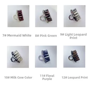 Detailed grid view of assorted acetate mini hair claws in various patterns and colors