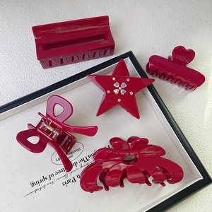 French Vintage Acetate Hair Claw Clips Set For Women Large Red Fuchsia Flower Heart Star Bow Hairpin Accessories