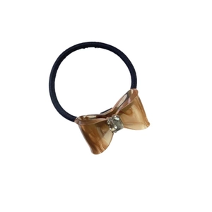 French acetate bow hair tie with tortoise pattern and crystal for high ponytail
