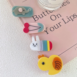 Cute cartoon animal hair clips featuring rabbit, duck, and rainbow designs for girls