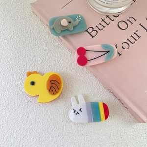 Set of four cute cartoon animal hair clips featuring duck and rabbit patterns for girls
