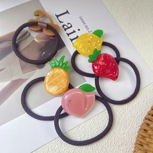 Chic acetate fruit hair ties with sparkling rhinestones and high elastic bands