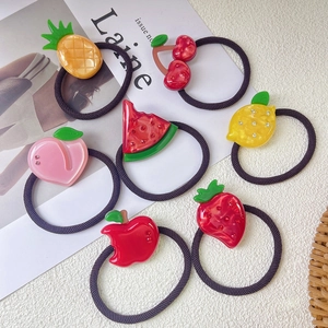 Fashion Acetate Fruit Hair Tie For Women Girls High Elastic Rhinestone Strawberry Pineapple Apple Cherry Hair Accessories