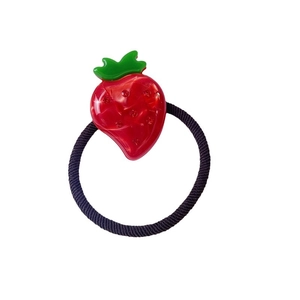 Elegant high-elasticity hair tie featuring a red resin strawberry with crystal accents