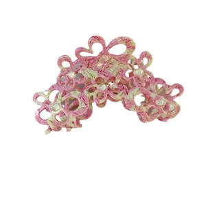 Pink marbled acetate hollow flower hair claw clip with white pearls for women