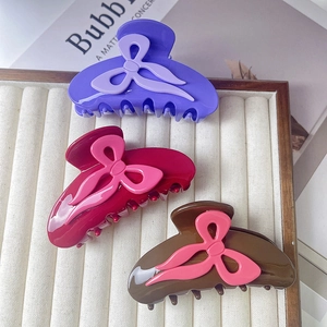 Lot de 3 pinces à cheveux Y2K avec nœud en acétate, couleurs violet, rose et marron