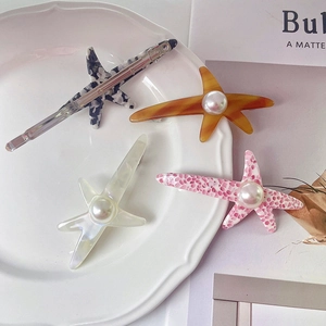 Barrettes à cheveux étoile de mer en acétate avec perles en plusieurs coloris