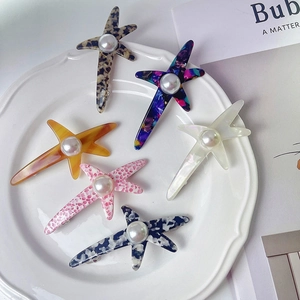 Barrette Étoile de Mer en Acétate Avec Künstliche Perle Élégante Pince à Ressort pour Femmes Filles Accessoires Cheveux