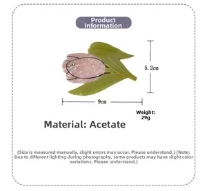 Spécifications détaillées de la pince à cheveux tulipe rose en acétate avec strass