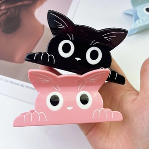 Pinze per capelli carine in acetato a forma di gatto in rosa e nero per donna