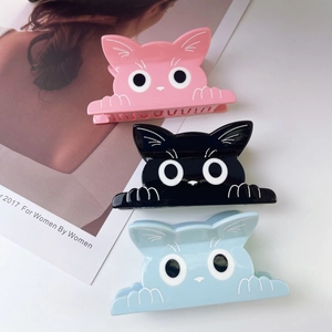 Set di tre graziose mollette per capelli a gatto in rosa, nero e blu per acconciature