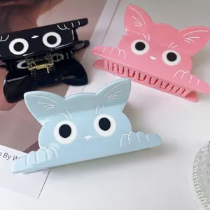 Pinze per capelli a forma di gatto in acetato, colori nero, rosa e blu per donne