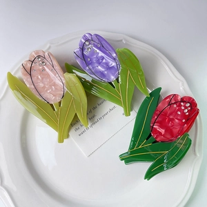 Lot de 3 pinces à cheveux tulipe en acétate avec texture marbrée et strass pour femmes