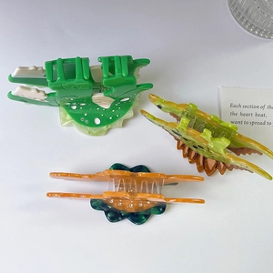 Trois pinces à cheveux dinosaures mignonnes en acétate vert, jaune et orange de qualité