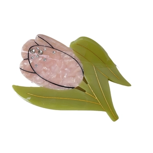 Pince à cheveux tulipe en acétate marbré rose ornée de strass brillants de luxe