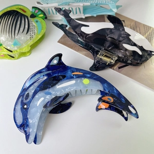 Lot de pinces à cheveux design marin avec dauphins et baleines en acétate marbré