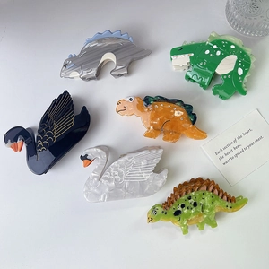 Pince à Cheveux en Acétate Fait Main Dinosaure Cygne Dessin Animé Animal Barrette Strass Accessoire de Coiffure pour Femmes