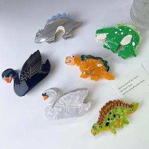 Pinces à cheveux mignonnes en acétate motif dinosaure et cygne avec strass fins