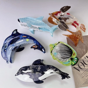 Pince à Cheveux en Acétate de Cellulose Série Animaux Marins pour Femmes Motif Baleine Dauphin Koi Requin Grande Texture de Marbre