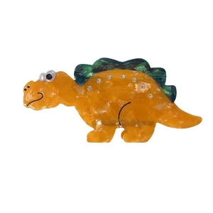 Pince à cheveux dinosaure en acétate jaune avec nageoires vertes et strass brillants