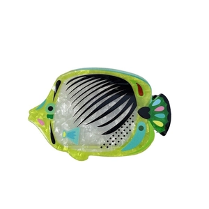 Pince à cheveux motif poisson tropical en acétate jaune et vert, série océanique