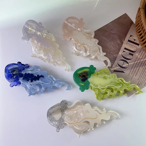 Creative Jellyfish Shape Acetate Hair Claw Large Ocean Series Marble Texture Glitter Hair Clip For Women Fashion Hair Accessories