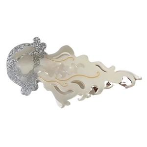 Elegant jellyfish hair claw clip with silver glitter and gold accents for women