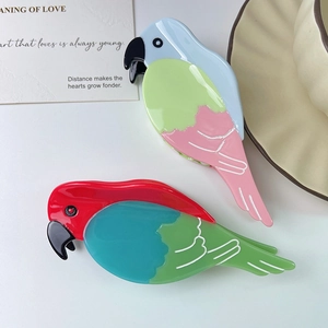 Molletta per capelli a forma di pappagallo in acetato con design patchwork colorato