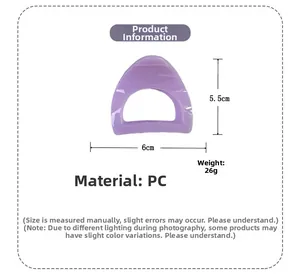 Detail view of light purple PC hair claw clip with size measurements 6cm by 5.5cm